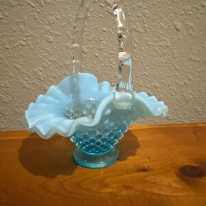 Fenton Blue Hobnail Basket